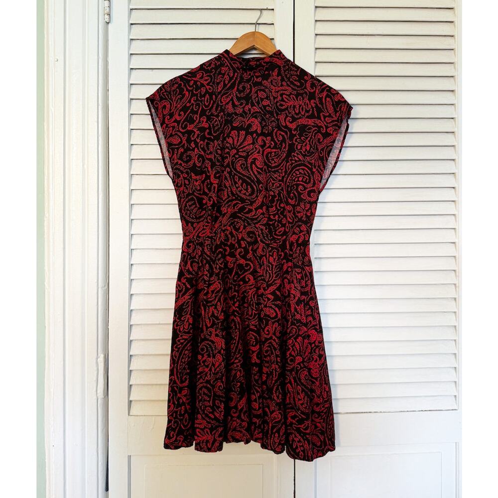 Vintage Secrets Red and Black Dress with High Neck and Open Back Detail, size 6